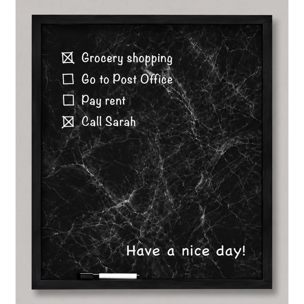 Black w/White Marble & White Marker‎ Dry Erase Board Metal Wood Office Planner - Picture 2 of 7